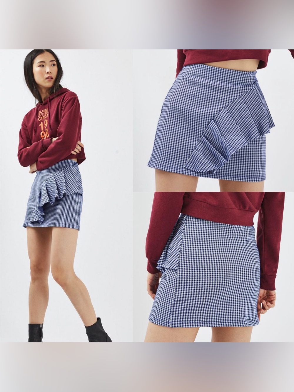 Topshop navy blue gingham ruffle mini skirt - Picture 2 of 6